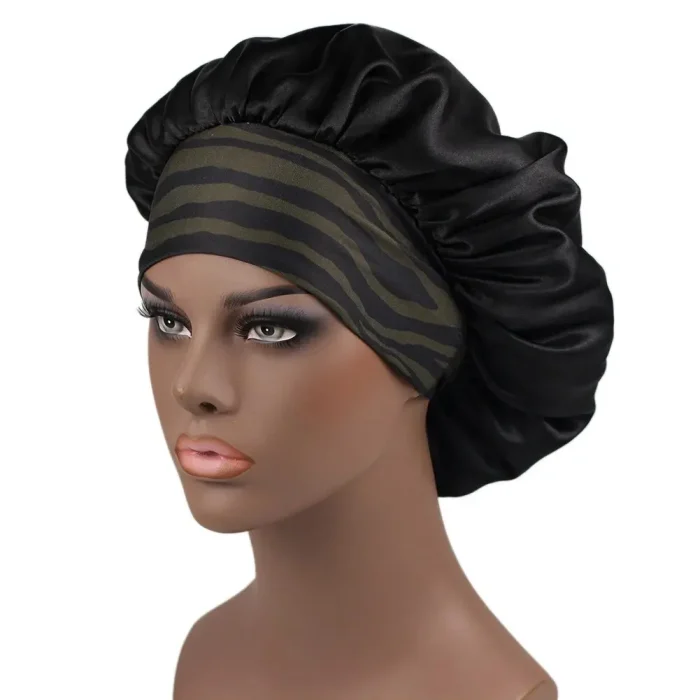 Satin Bonnets Night Sleeping Cap Large Elastic Wide Soft Band Colorful Silk Hat for Curly Hair Care Beauty Makeup for Women - Image 8