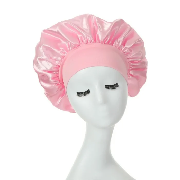 Satin Bonnets Night Sleeping Cap Large Elastic Wide Soft Band Colorful Silk Hat for Curly Hair Care Beauty Makeup for Women - Image 8