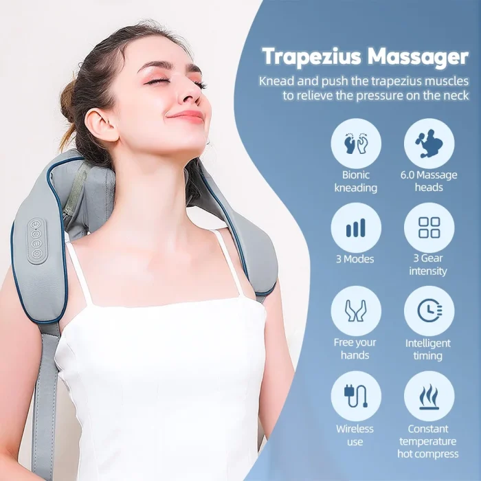 20W Wireless Trapezius Massager Neck And Shoulder Kneading Massager Neck And Back Massager Shawl Neck Cervical masajeador - Image 15