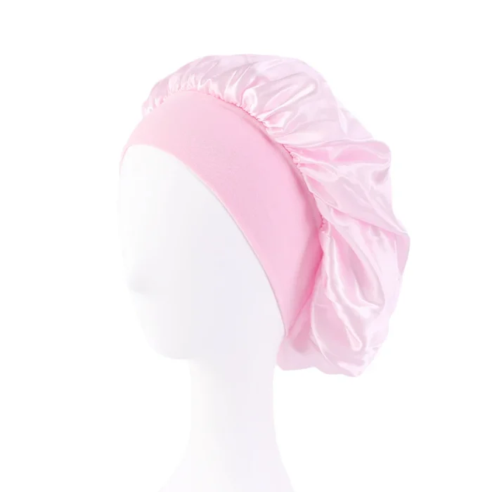 Women's Satin Solid Bonnets Wide-brimmed Night Sleeping Bathing Hat Unisex Head Wrap Elastic Band Cap Hair Care Bonnet - Image 25