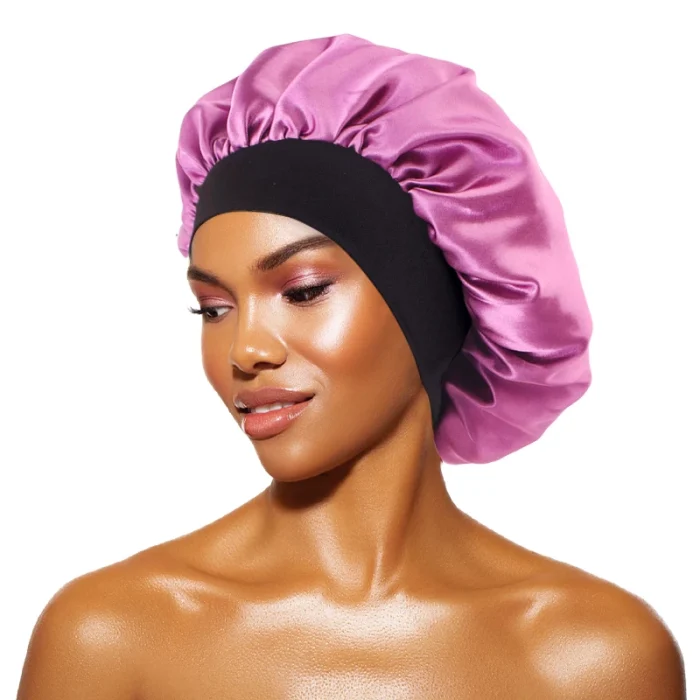 Women's Satin Solid Bonnets Wide-brimmed Night Sleeping Bathing Hat Unisex Head Wrap Elastic Band Cap Hair Care Bonnet - Image 29