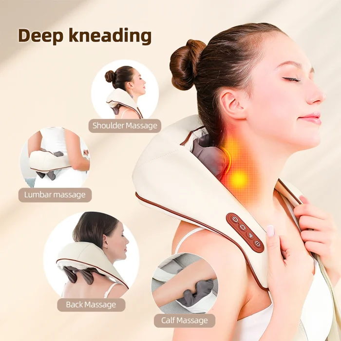 Electric Neck And Back Massager Wireless Trapezius Massager Kneading Massage Pillow Cervical Back Muscle Relaxing Massage Shawl - Image 9