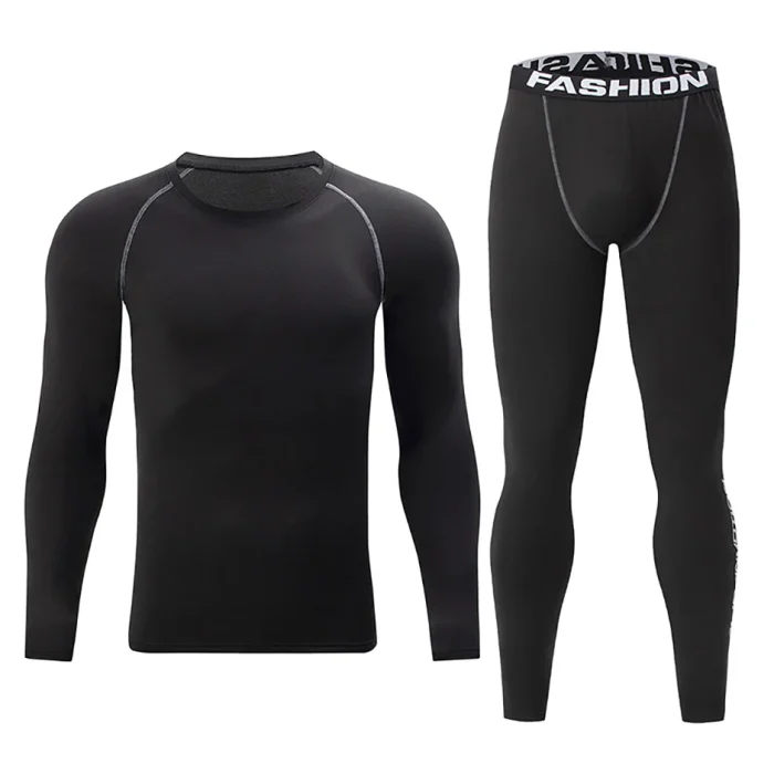 2-piece men's tight warm long-sleeved trousers suit for autumn and winter men's fitness pants shirt running yoga athletes' sport - Image 22