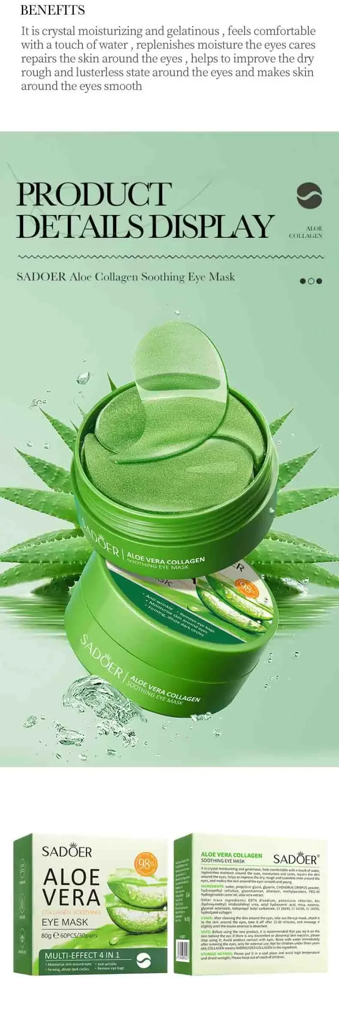 60pcs SAODER Aloe Vera Collagen Eye Mask Anti Dark Circles Eyes Bags Moisturizing Firming Eye Patches Eyes Skin Care Products - Image 17