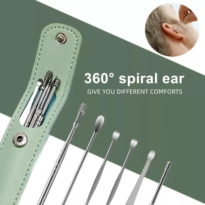 6Pcs/set ear cleaner Ear Wax Pickers Stainless Steel Earpick Wax Remover piercing kit earwax Curette Spoon Care Ear Clean Tools - Image 2
