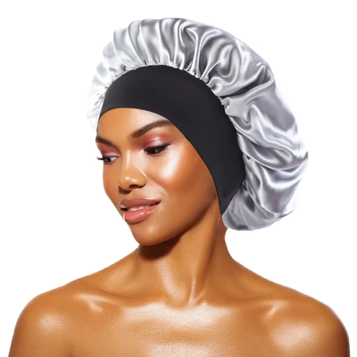 Women's Satin Solid Bonnets Wide-brimmed Night Sleeping Bathing Hat Unisex Head Wrap Elastic Band Cap Hair Care Bonnet - Image 26