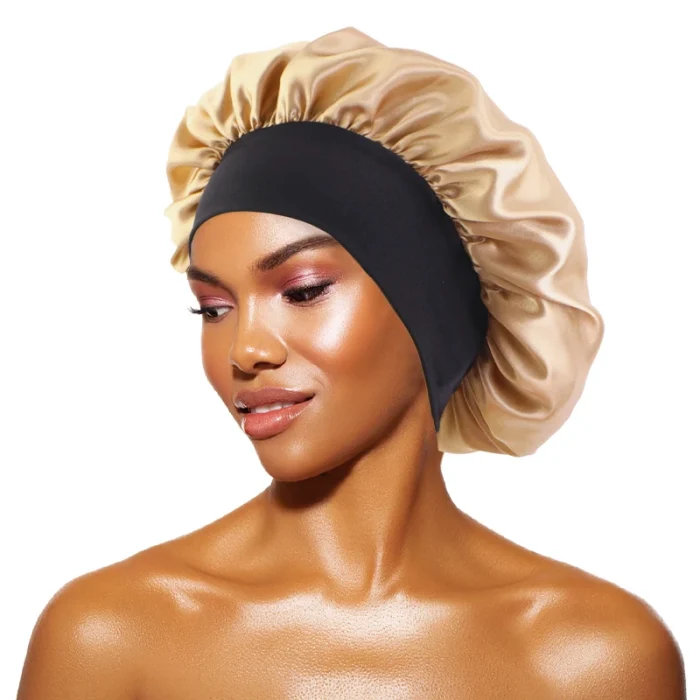 Women's Satin Solid Bonnets Wide-brimmed Night Sleeping Bathing Hat Unisex Head Wrap Elastic Band Cap Hair Care Bonnet - Image 6