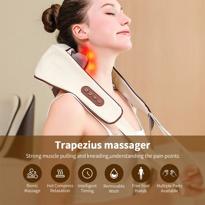 Electric Neck And Back Massager Wireless Trapezius Massager Kneading Massage Pillow Cervical Back Muscle Relaxing Massage Shawl - Image 3
