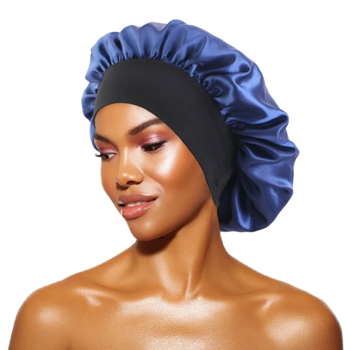 Women's Satin Solid Bonnets Wide-brimmed Night Sleeping Bathing Hat Unisex Head Wrap Elastic Band Cap Hair Care Bonnet - Image 4