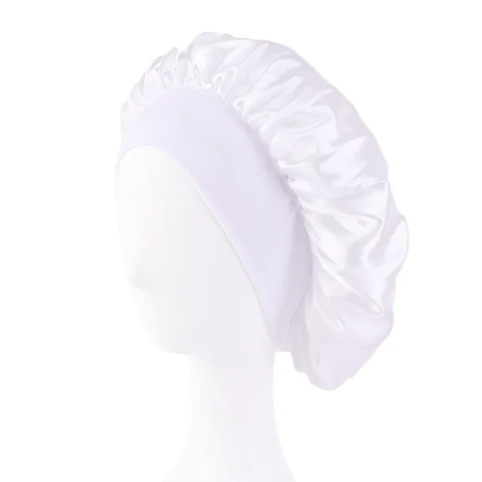 Women's Satin Solid Bonnets Wide-brimmed Night Sleeping Bathing Hat Unisex Head Wrap Elastic Band Cap Hair Care Bonnet - Image 15