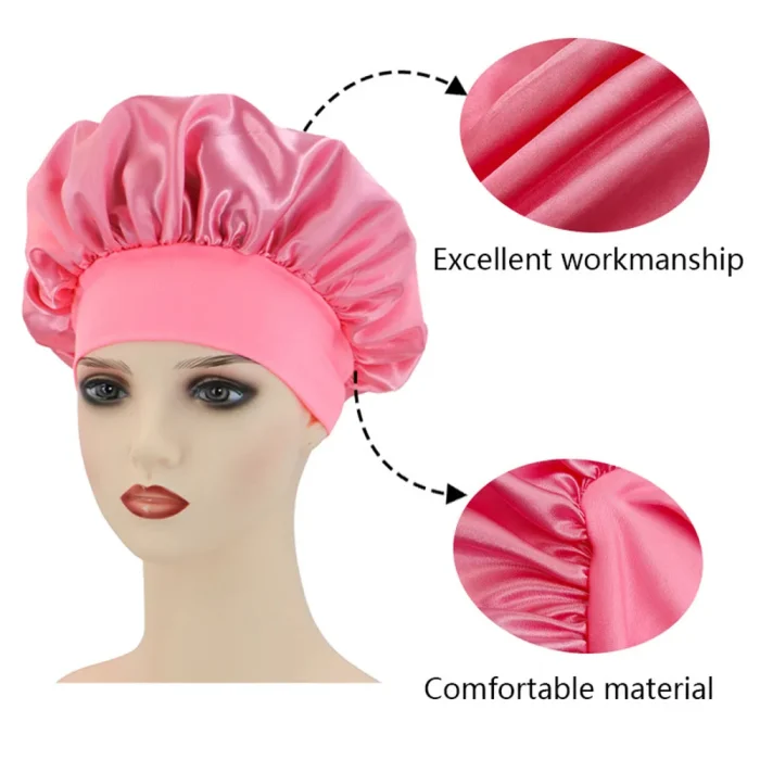 Newly Satin Night Hair Cap Women's Solid Sleeping Hat Sleep Care Bonnet Nightcap For Women Unisex Cap - Image 18