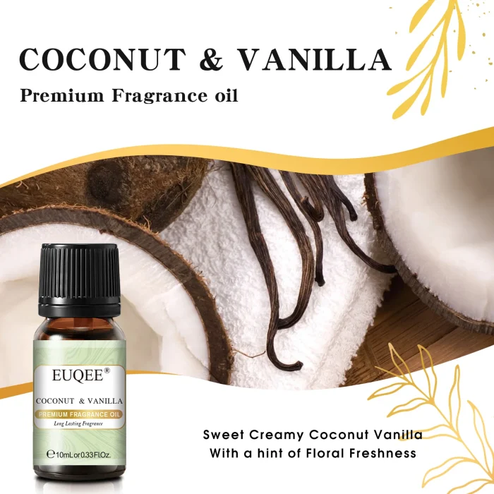 EUQEE 10ML Coconut Vanilla Bubble Gum Fragrance Oil For Making Candle, DIY Soap Coffee Cake Cedarwood Premium Aroma Oils - Image 2