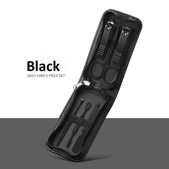 Germany 6 Pcs Portable Luxury Manicure Sets Pedicure Kits Bright Black Nail Clipper Set Personal Care Tools Eyebrow Scissors - Image 7