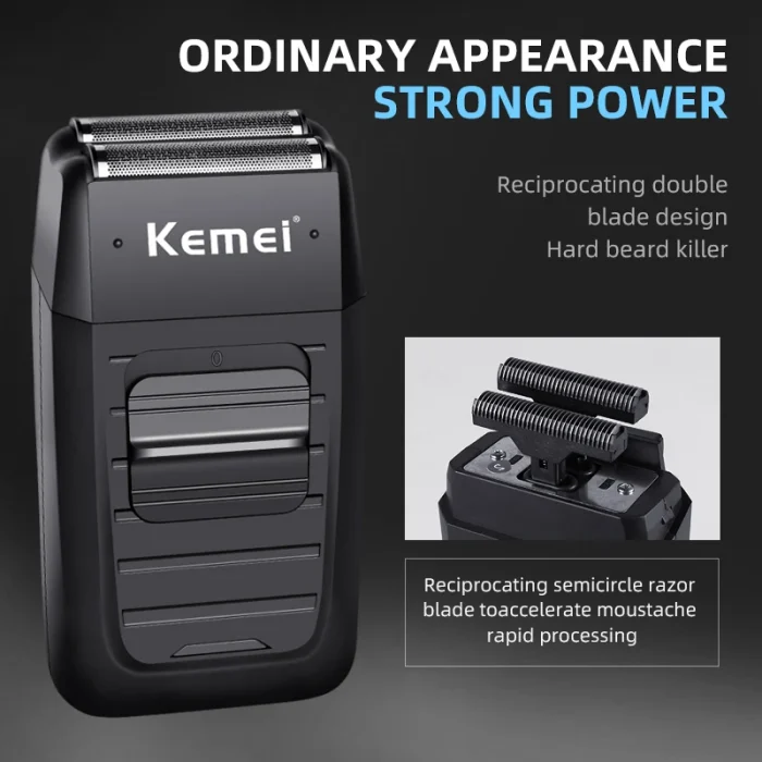 Kemei Rechargeable Cordless Shaver for Men Twin Blade Reciprocating Beard Razor Face Care Multifunction Strong Trimmer KM-1102 - Image 3