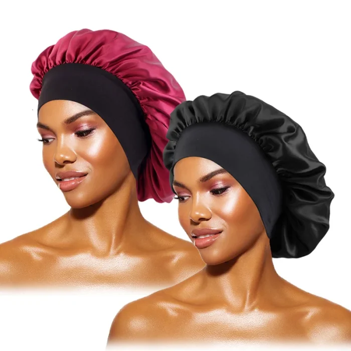Women's Satin Solid Bonnets Wide-brimmed Night Sleeping Bathing Hat Unisex Head Wrap Elastic Band Cap Hair Care Bonnet - Image 22