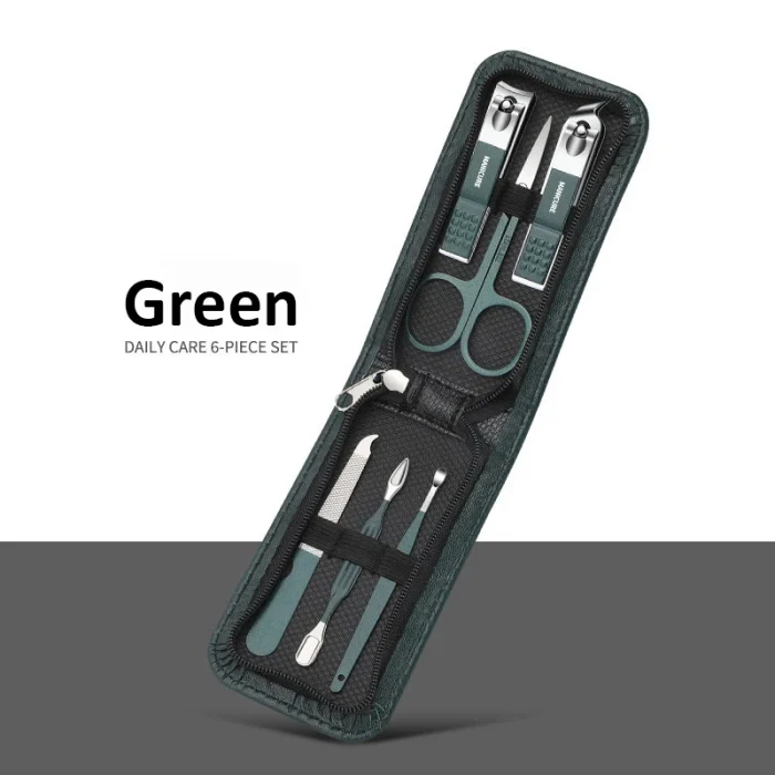 Germany 6 Pcs Portable Luxury Manicure Sets Pedicure Kits Bright Black Nail Clipper Set Personal Care Tools Eyebrow Scissors - Image 8