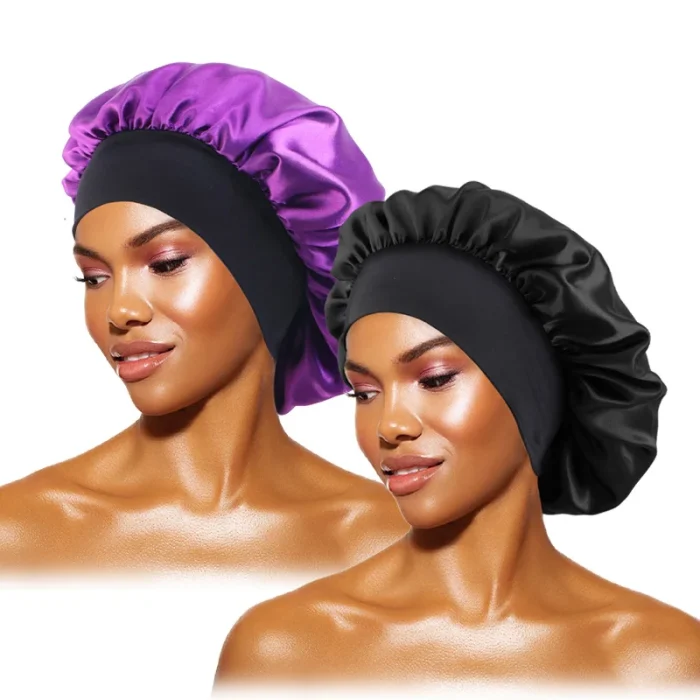 Women's Satin Solid Bonnets Wide-brimmed Night Sleeping Bathing Hat Unisex Head Wrap Elastic Band Cap Hair Care Bonnet - Image 30