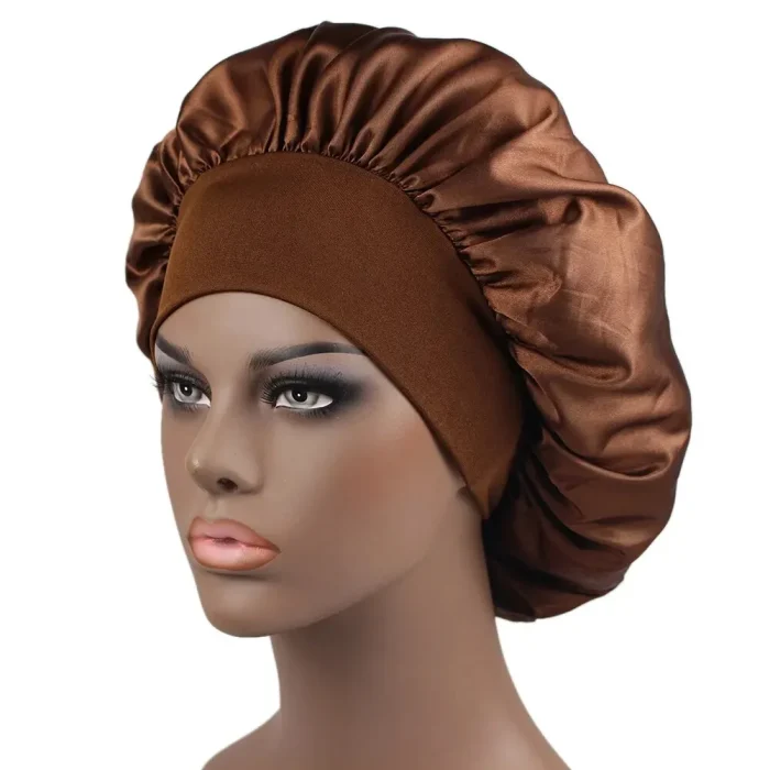 Satin Bonnets Night Sleeping Cap Large Elastic Wide Soft Band Colorful Silk Hat for Curly Hair Care Beauty Makeup for Women - Image 9