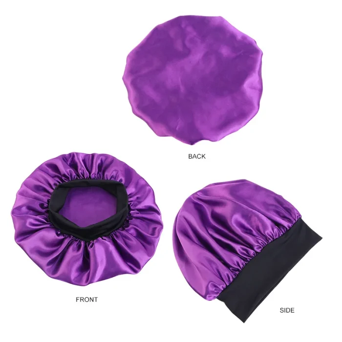 Women's Satin Solid Bonnets Wide-brimmed Night Sleeping Bathing Hat Unisex Head Wrap Elastic Band Cap Hair Care Bonnet - Image 3