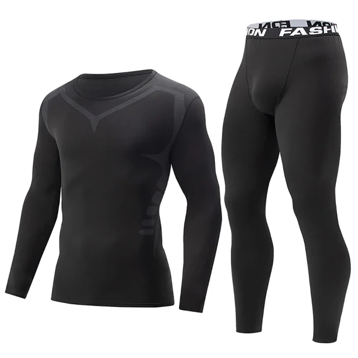 2-piece men's tight warm long-sleeved trousers suit for autumn and winter men's fitness pants shirt running yoga athletes' sport - Image 11